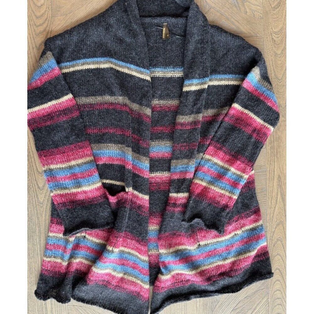 STETSON Women's Cardigan Sz Med Striped Oversized Knit Open-Front Sweater
